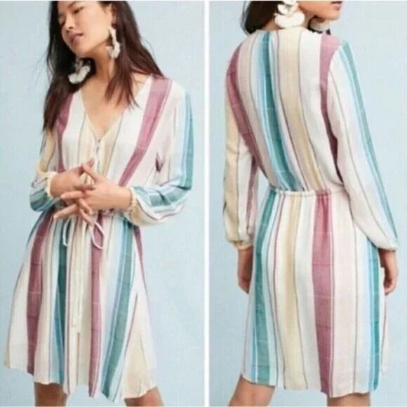 RAILS Becca Dress Cusco Stripe for Anthropologie Size Medium Neutral Bohemian - Picture 1 of 7